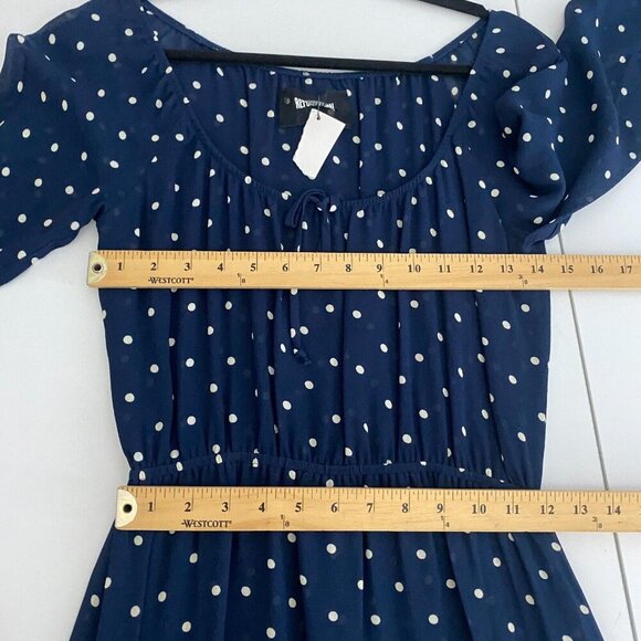 Reformation Augusta Maxi Dress Size Medium Navy Polka Dot Side Slit - Picture 9 of 11